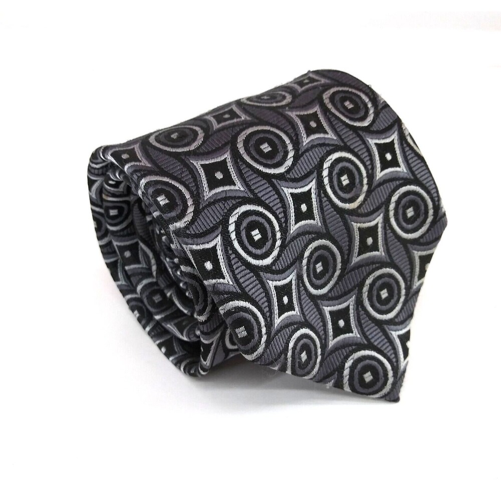 Mario Lorenzi Mens Necktie 100% Polyester Gray Geometric Tie - 61.50" x 3.50"